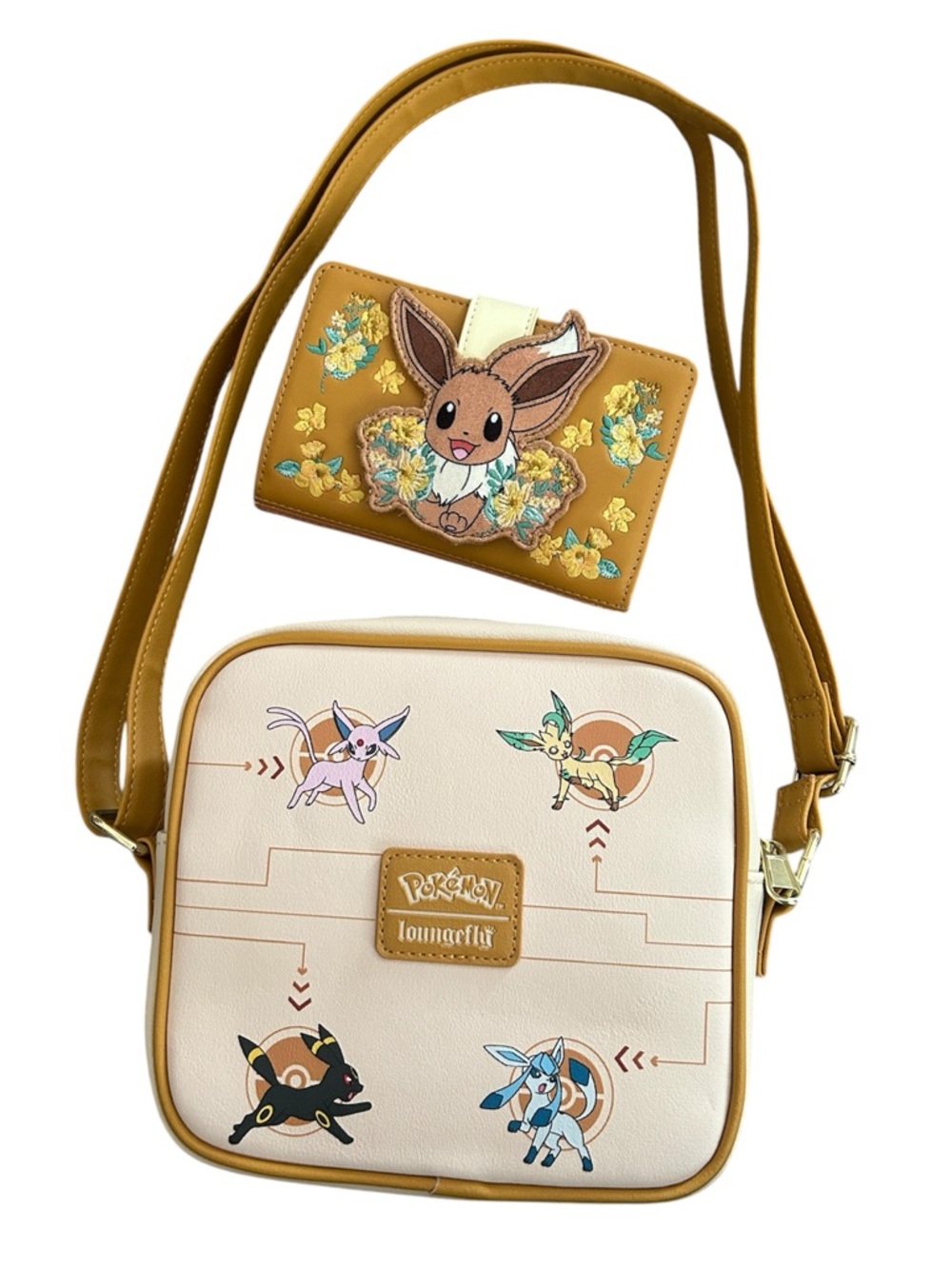 Loungefly Pokemon Eevee & Eeveelutions Crossbody Bag and Wallet Set Bundle